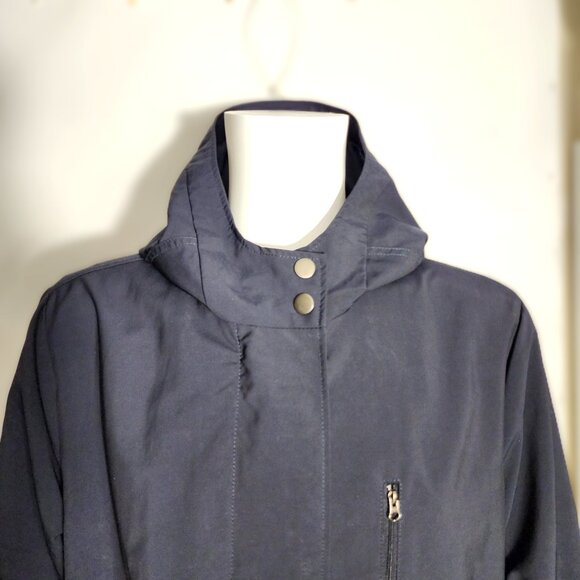 Banana Republic Women's Navy Long Hooded Drawcord Spring/Rain Coat - XL - Picture 6 of 12
